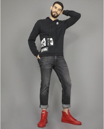 Sweat à capuche noir à flocage Damir Doma