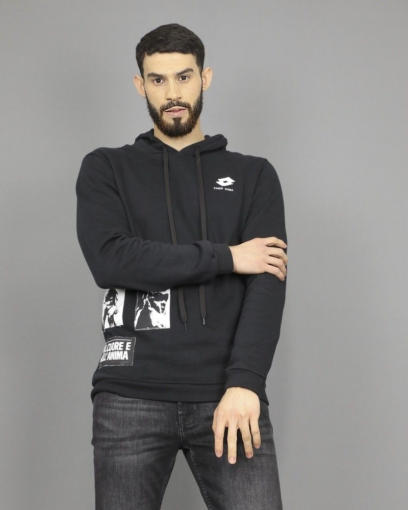 Sweat à capuche noir à flocage Damir Doma