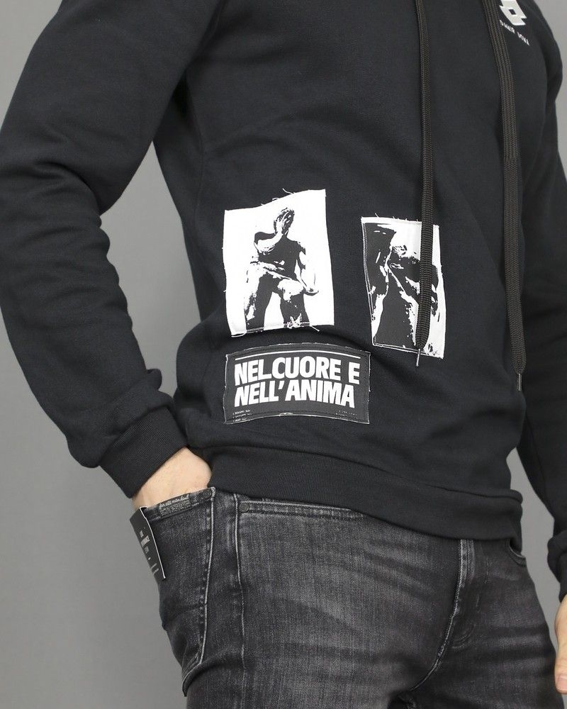 Sweat à capuche noir à flocage Damir Doma