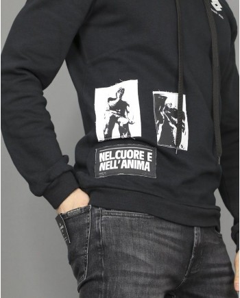 Sweat à capuche noir à flocage Damir Doma