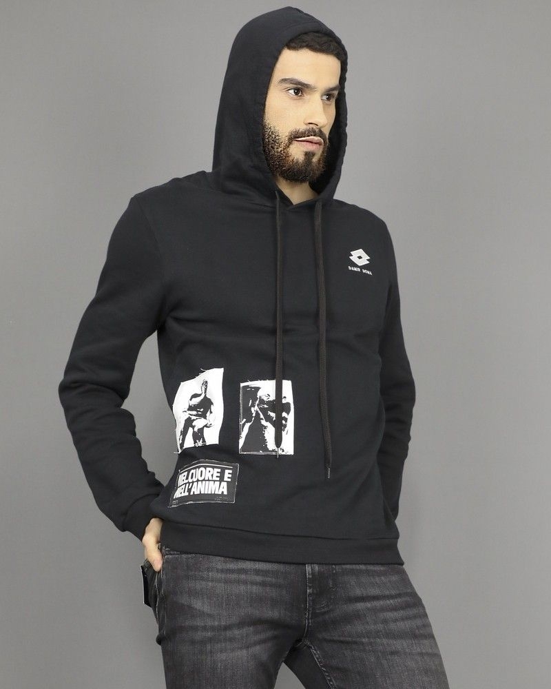 Sweat à capuche noir à flocage Damir Doma