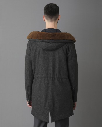 Manteau en laine grise fourré à capuche Pal Zileri 