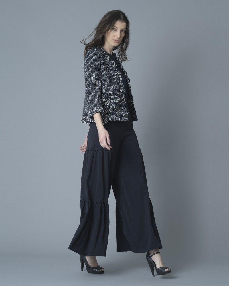 Pantalon bleu large à volants Stefano Mortari