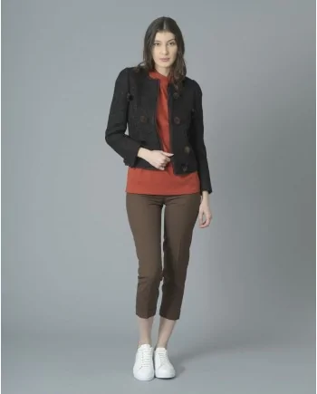 Veste noire en tweed à pompons en vison Edward Achour 