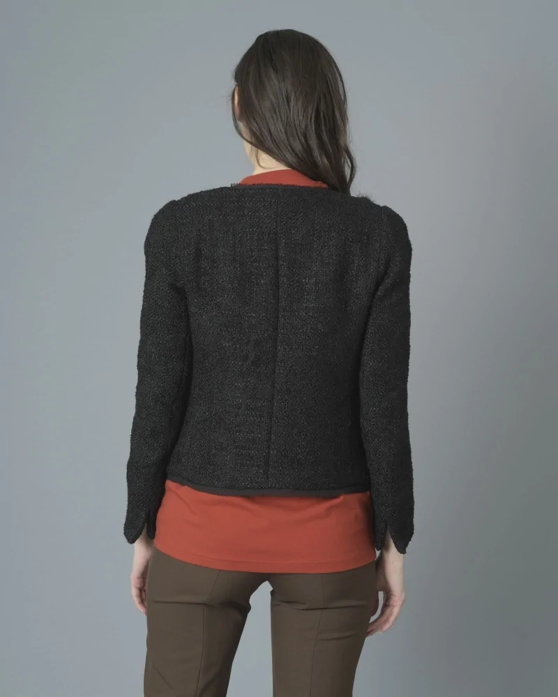 Veste noire en tweed à pompons en vison Edward Achour 