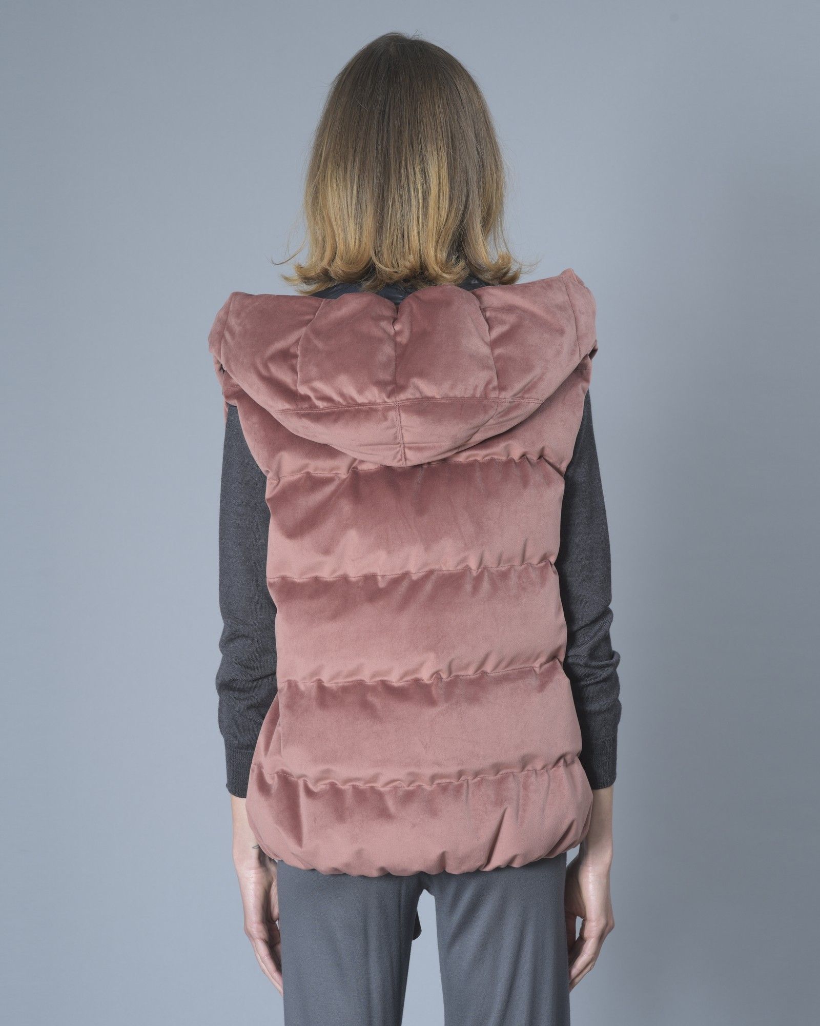 Gilet Matelassé à Capuche en Velours 8010-02 Bleu Marine 8010-02