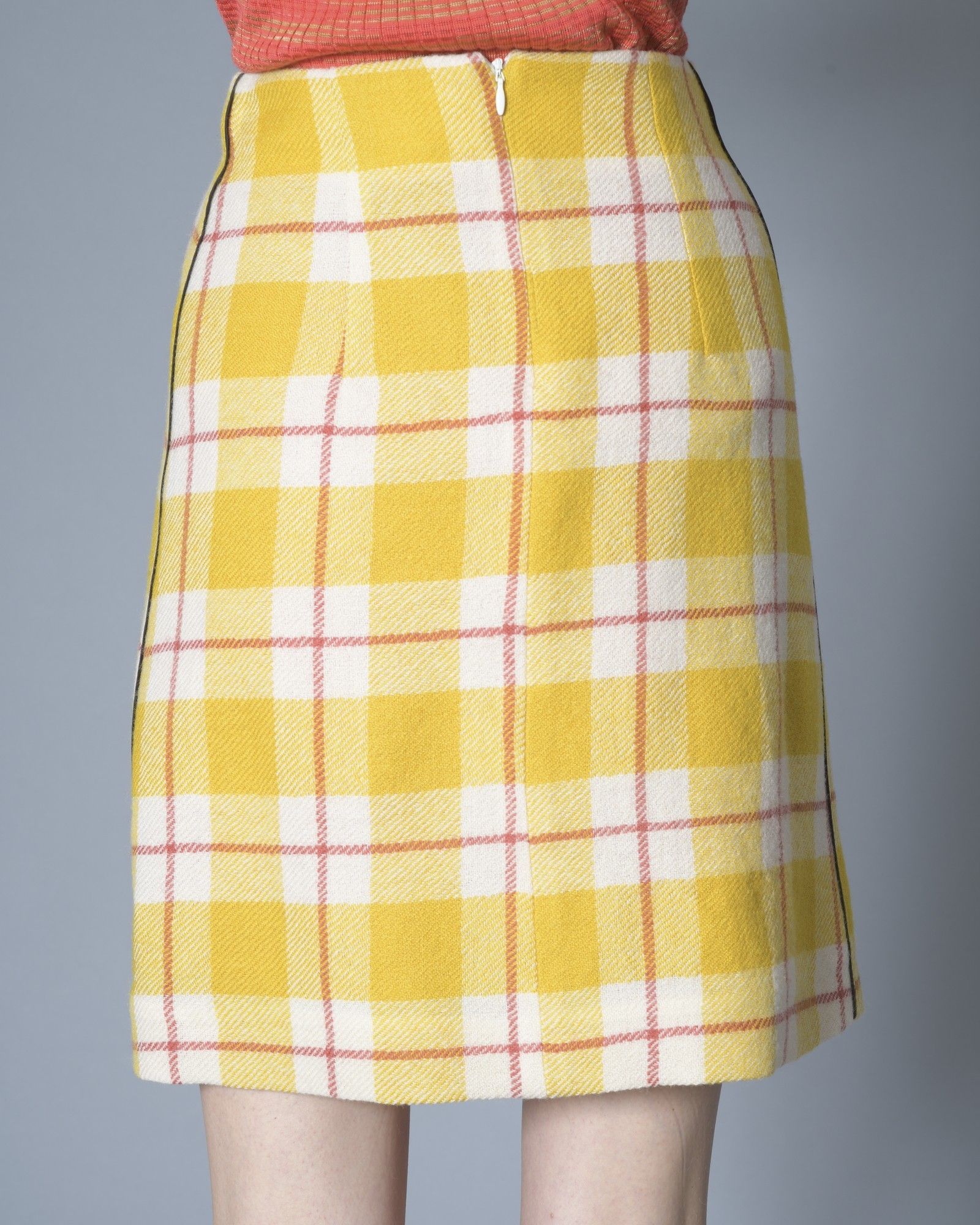 Jupe Crayon Céline En Tweed à Carreaux Marine Et Rouge - Taille 34 - Mode Vintage - Occasion Très Bon état