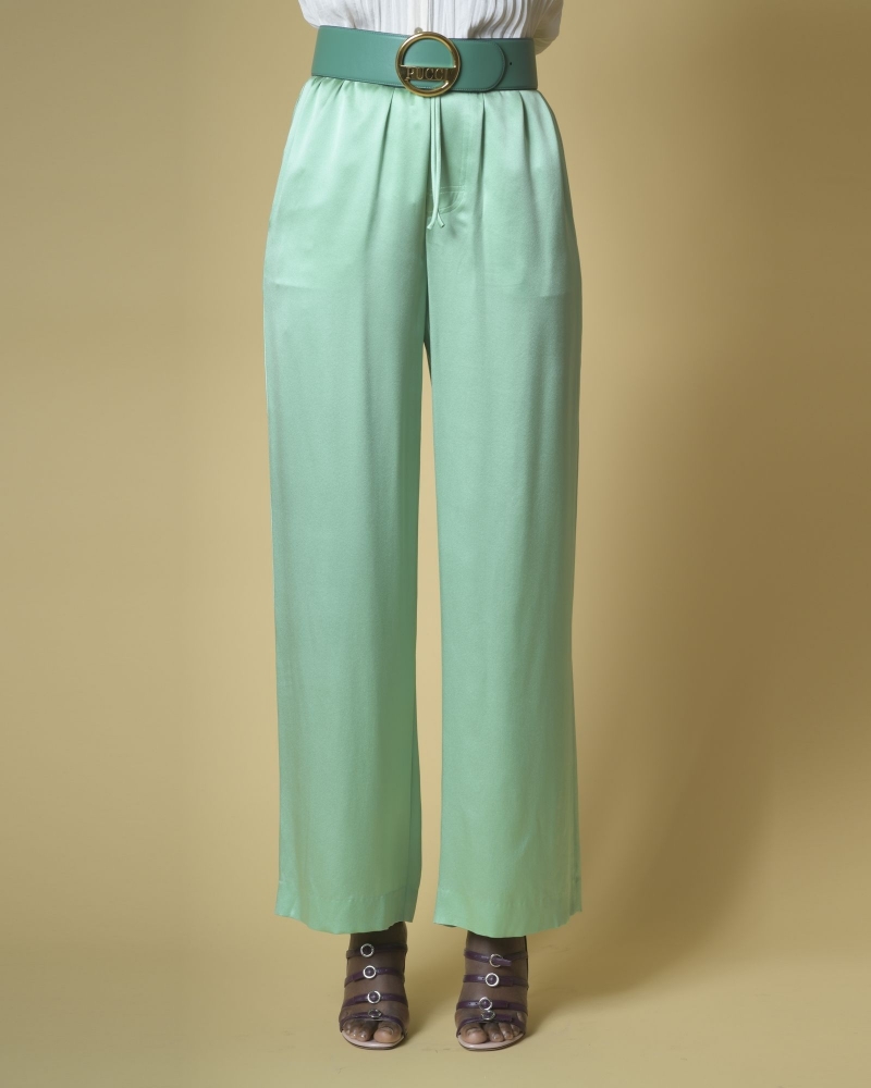 Pantalon large en satin de soie verte Vince 