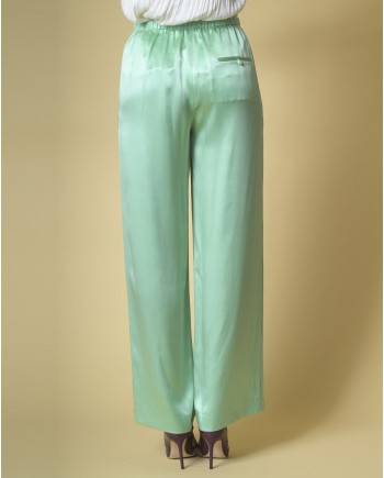 Pantalon large en satin de soie verte Vince 