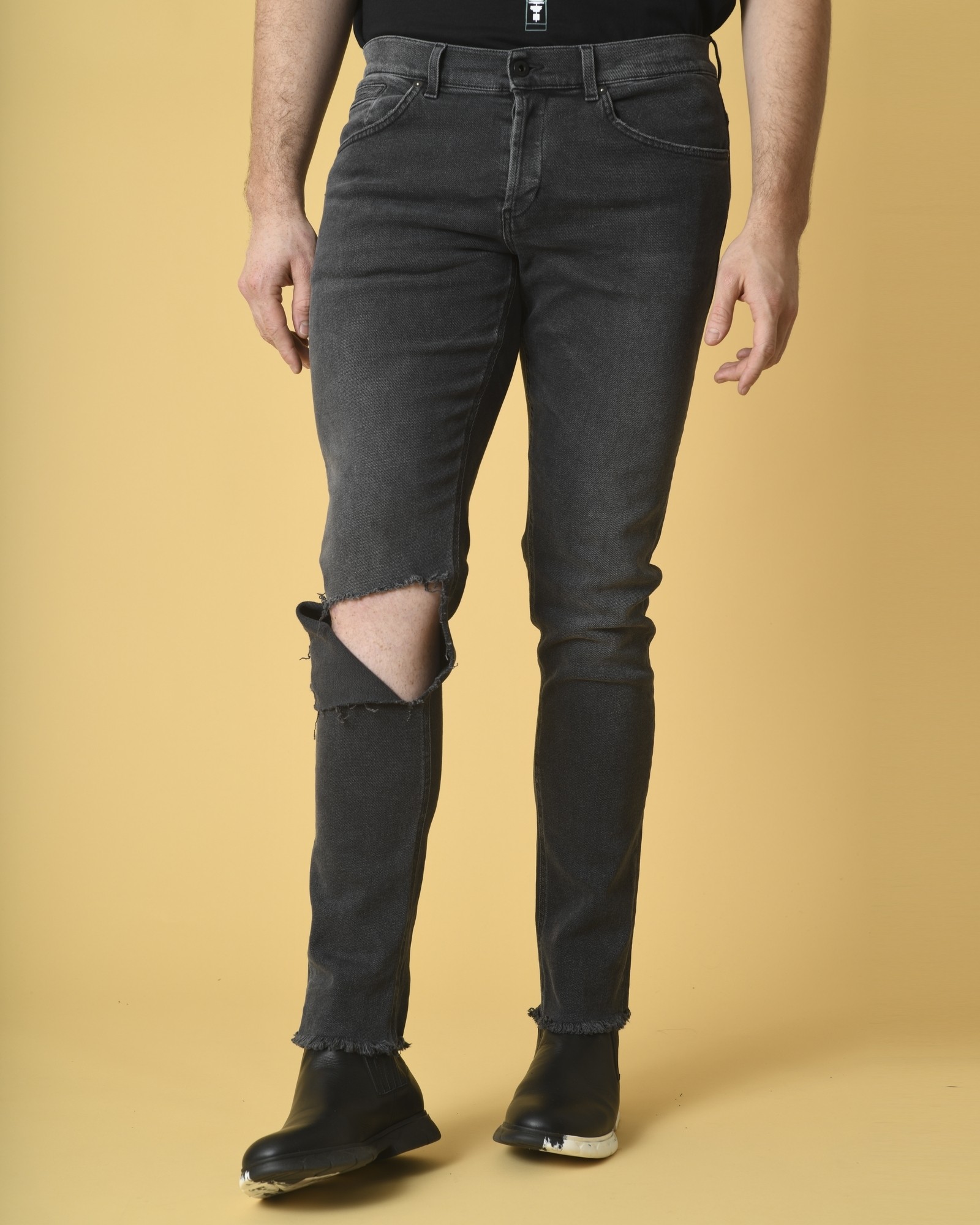 Jean skinny en coton gris à déchirure Dondup