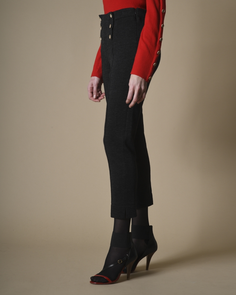 Pantalon gris foncé raccourci en laine Edward Achour