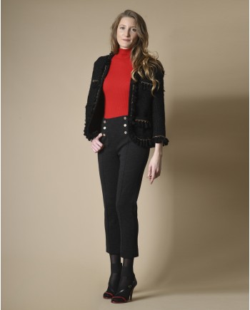 Pantalon gris foncé raccourci en laine Edward Achour