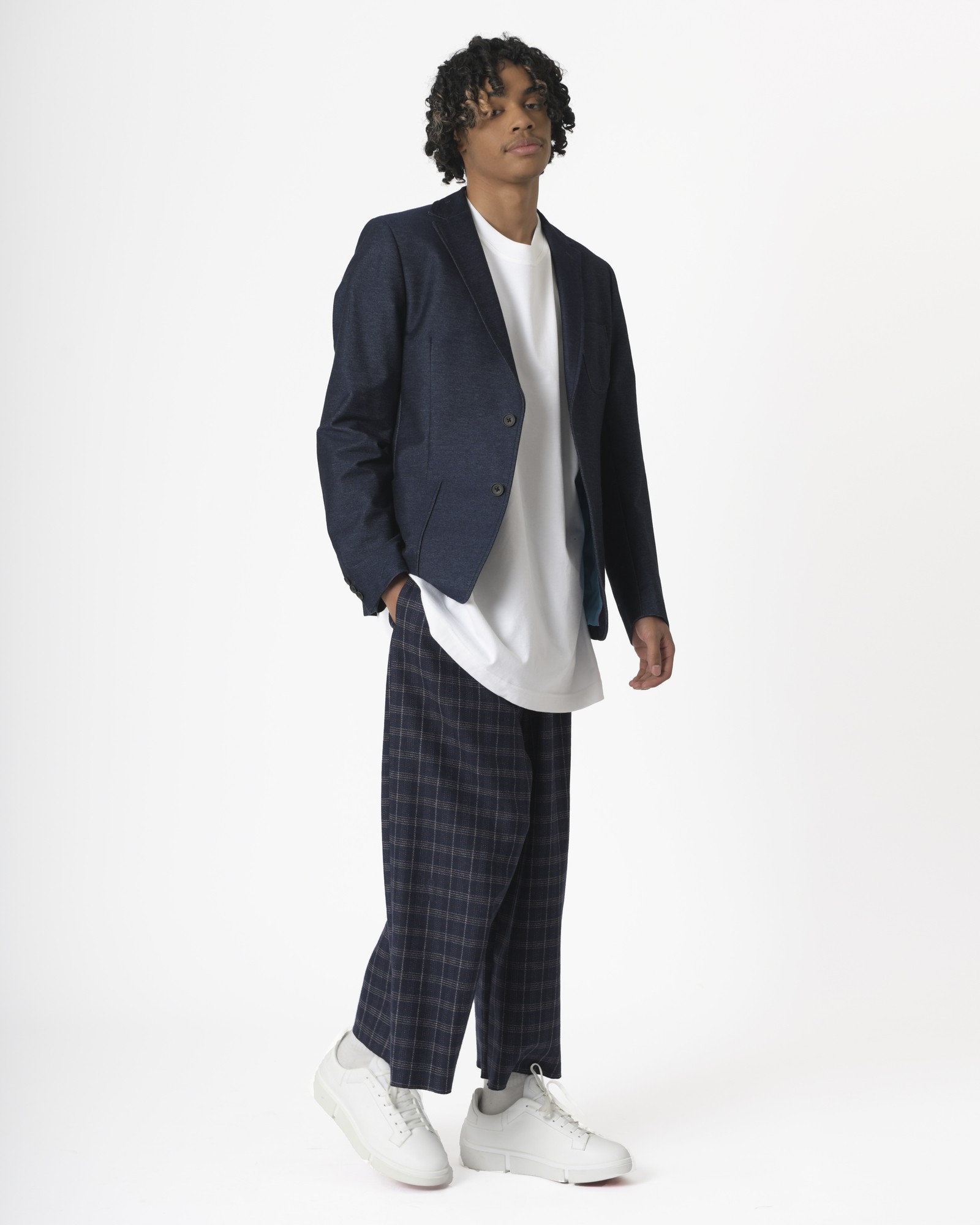 Pantalon Habillé Homme Express 32x32 Bleu à Carreaux Skinny Stretch