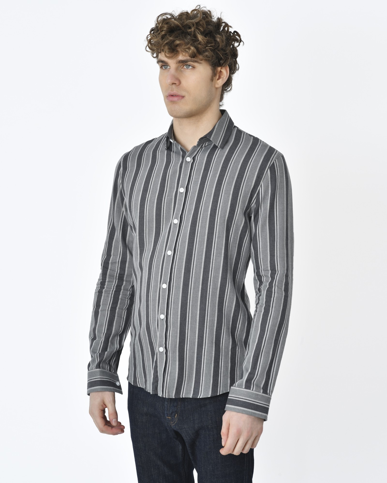 Chemise Homme à Rayures Japan Rags - 100% Coton, Taille S, Gris, Neuve Avec étiquettes