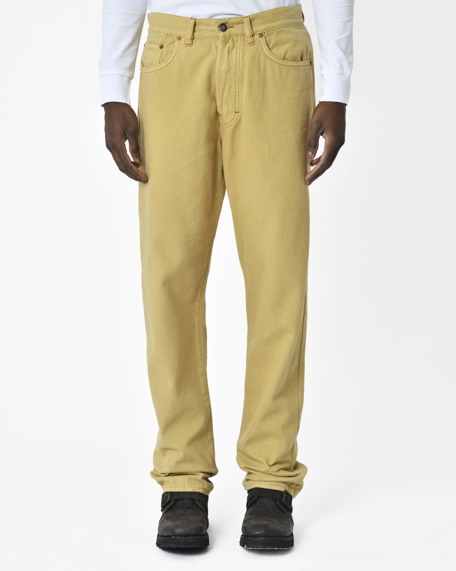 Pantalon Taille Haute Jowell Paris Jaune Moutarde Aspect Lin - Taille S/36-38 Occasion