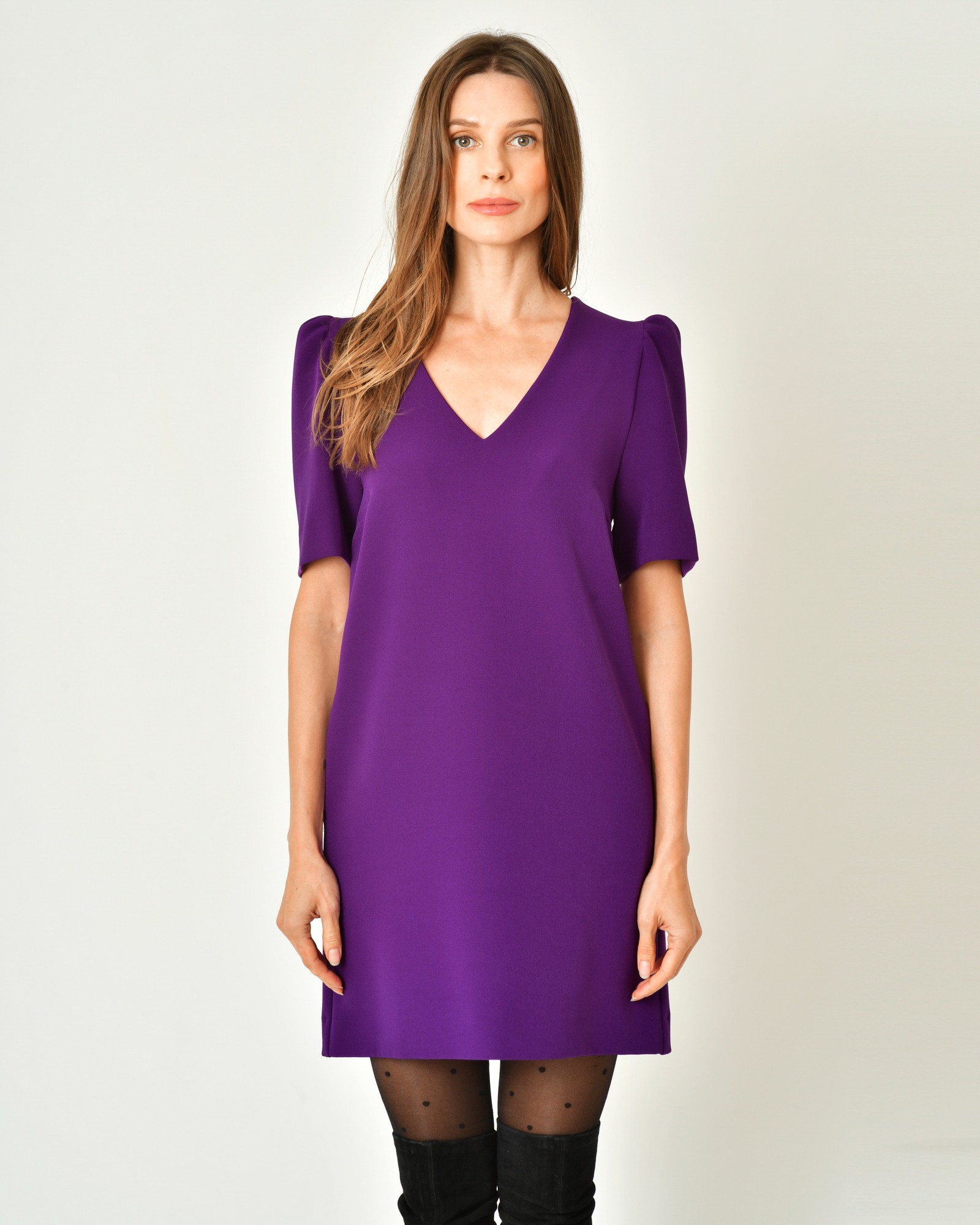 Robe Vintage Courte En Maille Ajourée Violet Prune - Taille S/36 - Style Fourreau Manches Longues