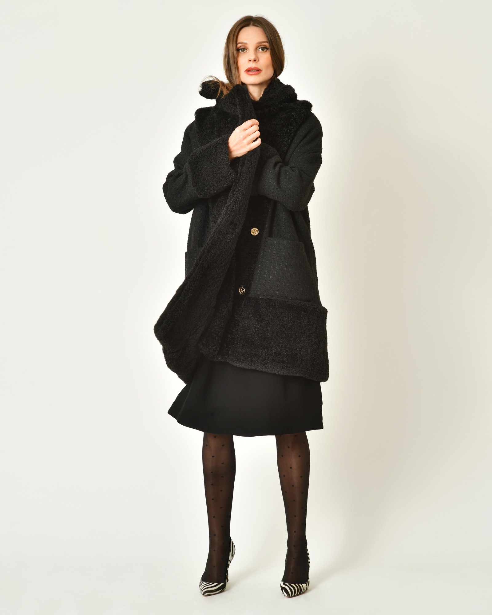 Manteau En Tweed Violet Avec Col Fourrure - Taille 8, Occasion En Très Bon état, Style Habillé