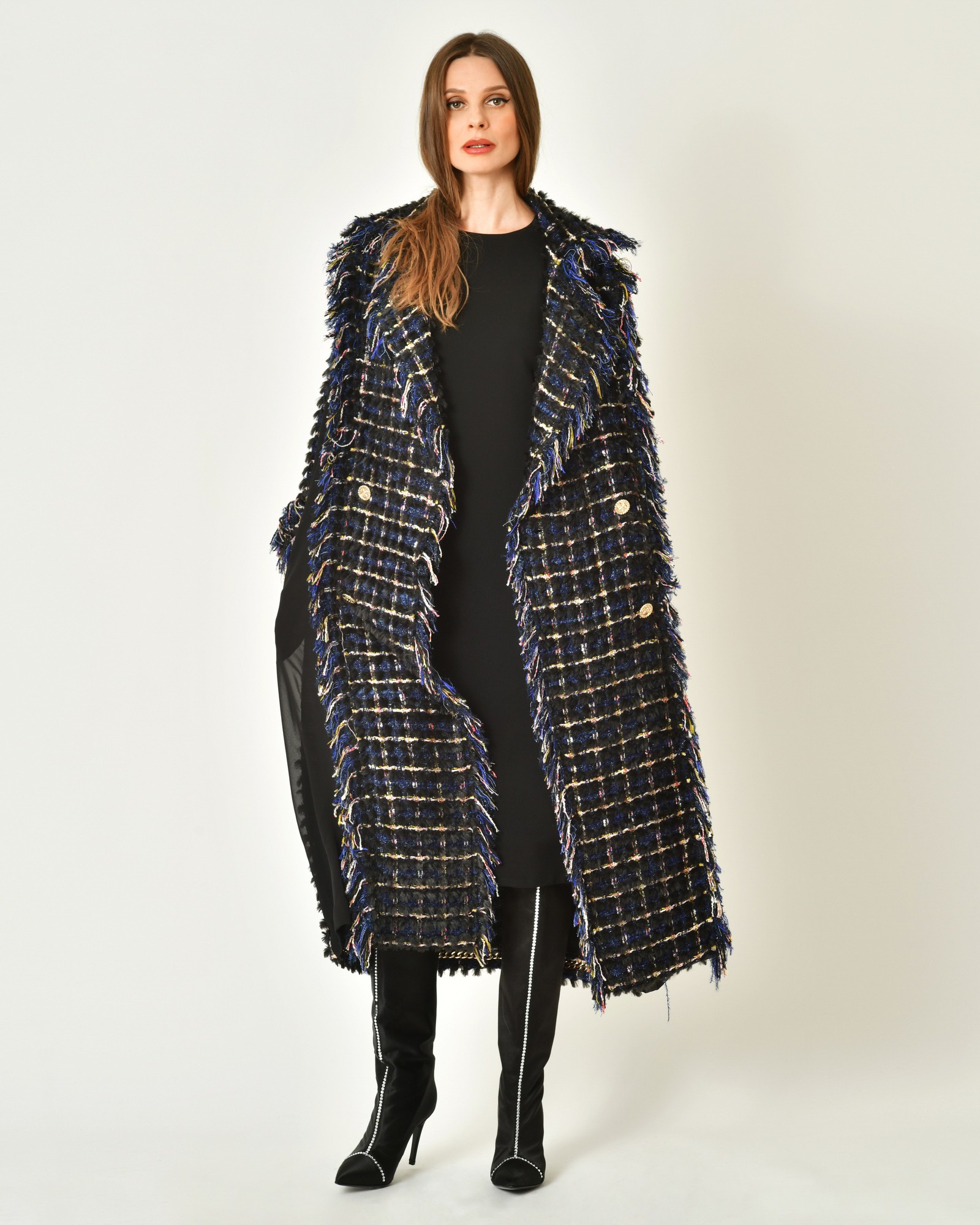 Blazer en tweed à franges et boutonnage droit doré Attentif | Paris