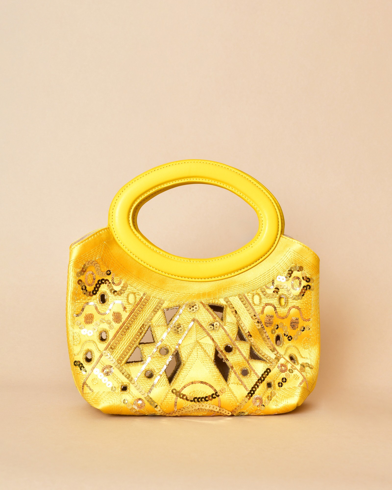 Sac à Main Orange Brodé En Satin - Style Porté épaule - Fabrication Artisanale Inde