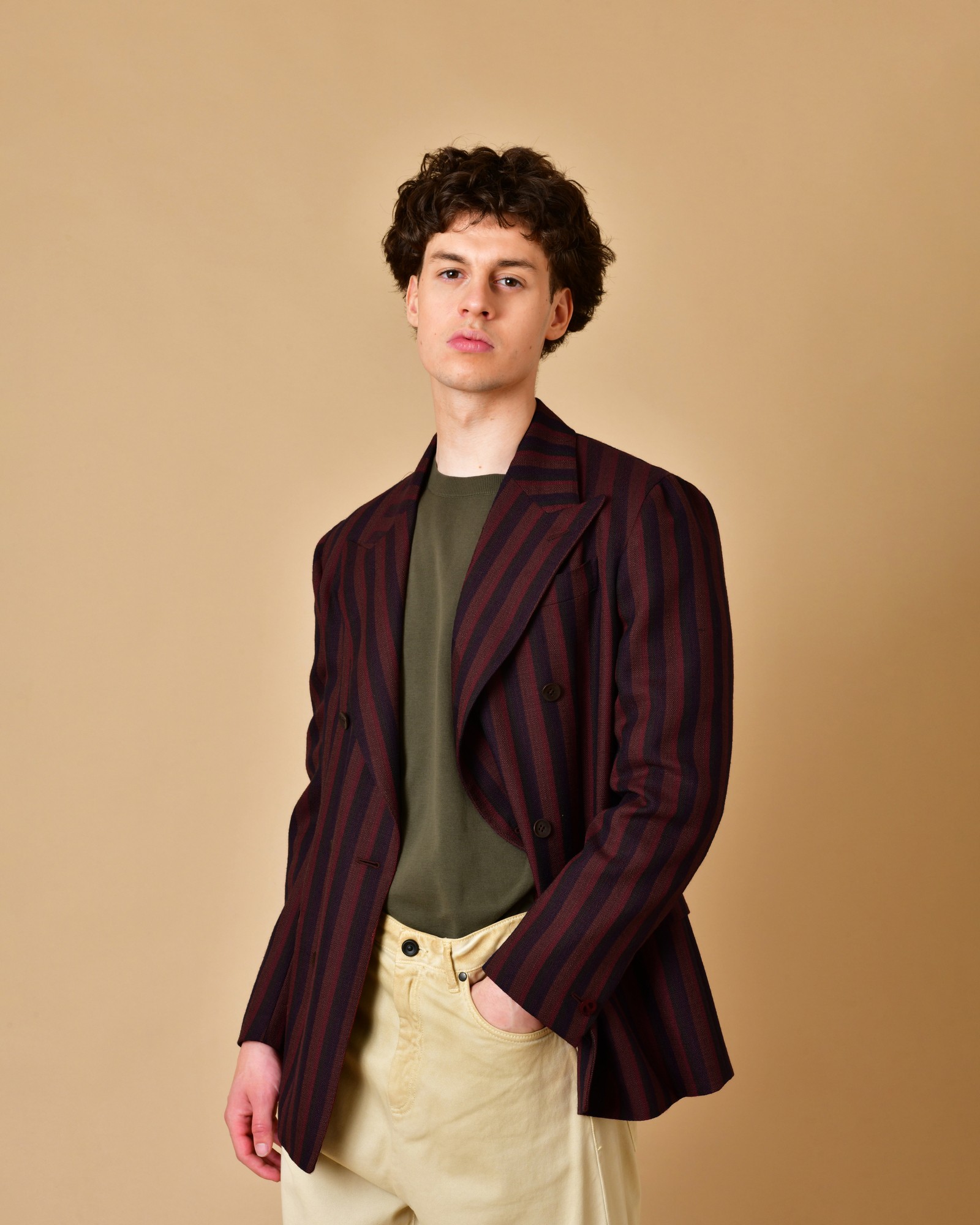 DESIGN - Manteau mi-long à rayures en fausse fourrure - Orange