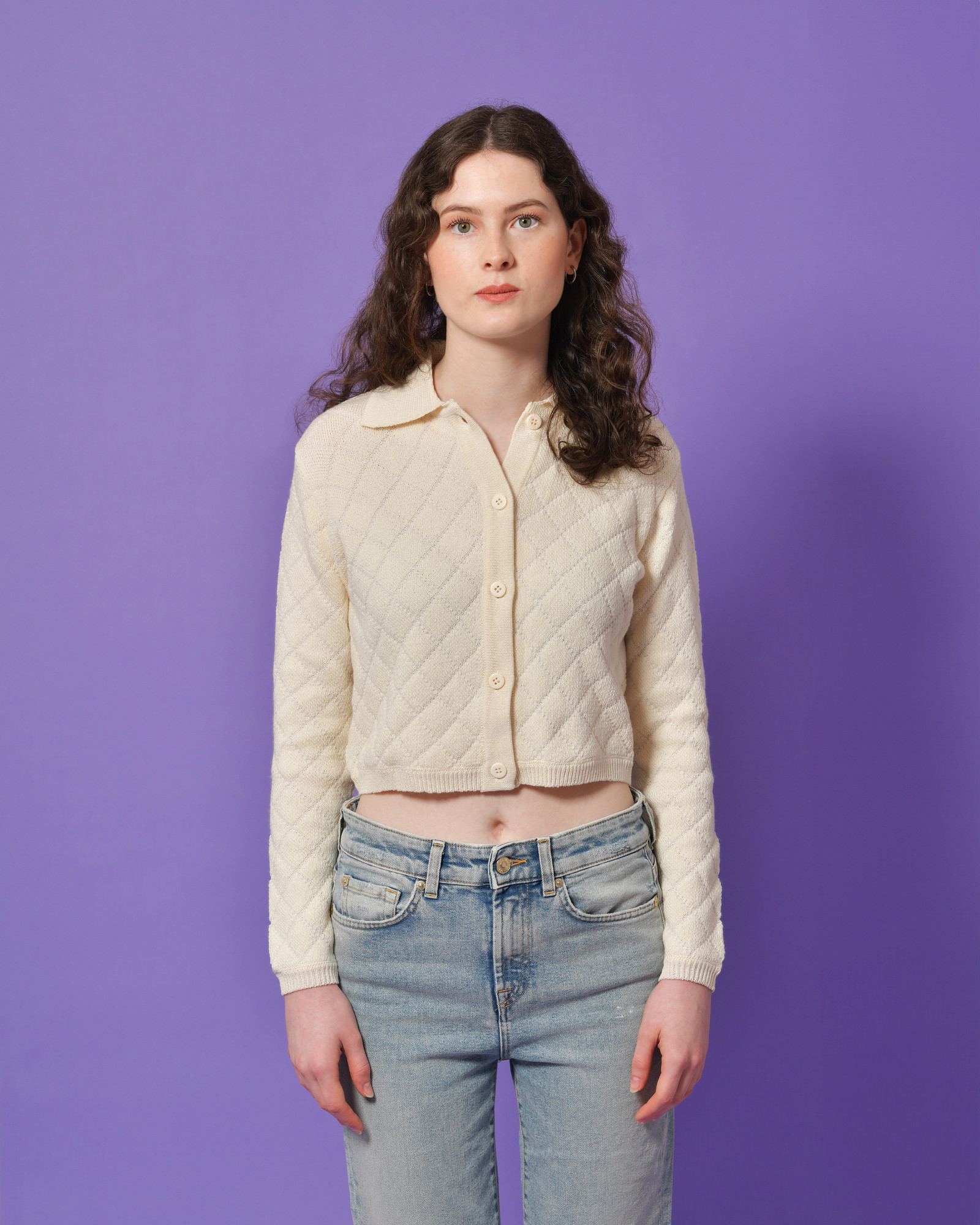 Pull Cardigan Graphique Femme Vintage 80's - Saint Charles Made In France - Taille L