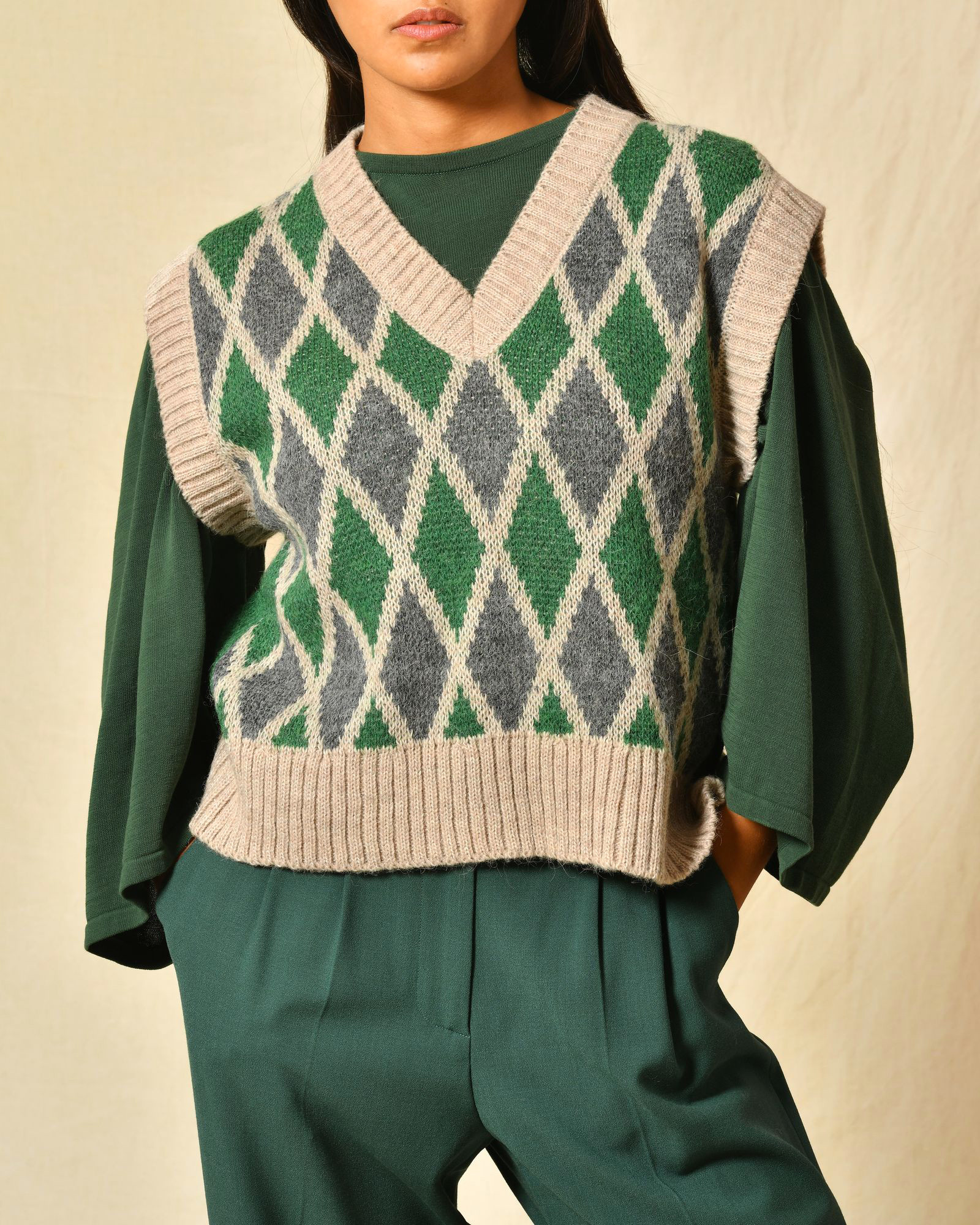 Pull sans manches col montant MINA GRIS