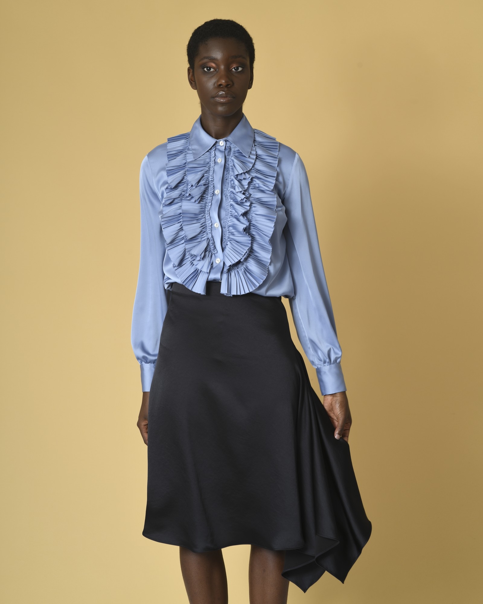 Jupe Asymétrique En Satin Polyester Noir - Taille 36 - Occasion Très Bon État