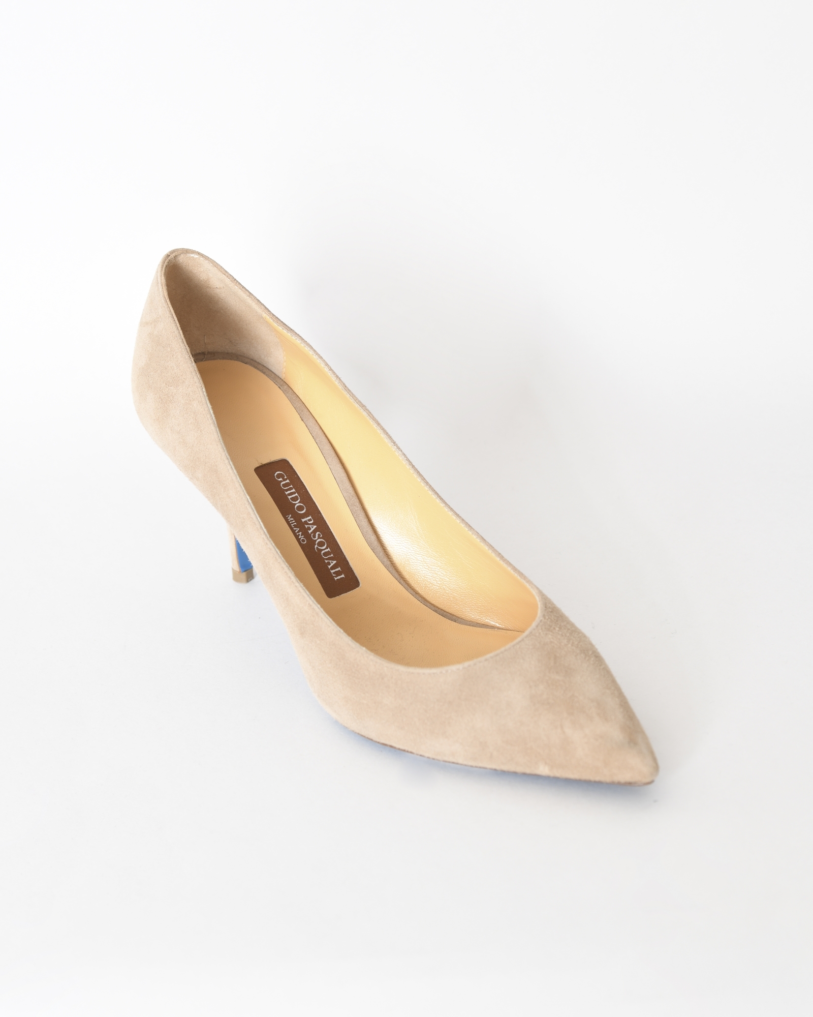 Escarpins Pollini En Daim Beige – Talon Jaune – Taille 37 – Occasion – Modèle ZC917